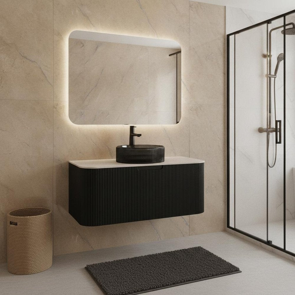 36" Black Wood Floating Bathroom Vanity With Sink