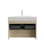30" Brown Wood Floating Bathroom Vanity With White Sink