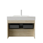 30" Brown Wood Floating Bathroom Vanity With White Sink