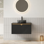 30" Black Wood Floating Double Door Bathroom Vanity With Sink