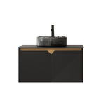 30" Black Wood Floating Double Door Bathroom Vanity With Sink