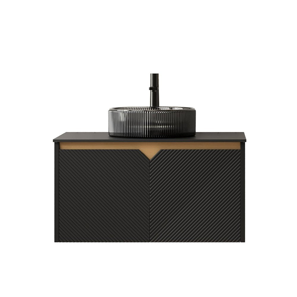 30" Black Wood Floating Double Door Bathroom Vanity With Sink