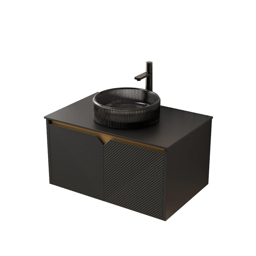 30" Black Wood Floating Double Door Bathroom Vanity With Sink
