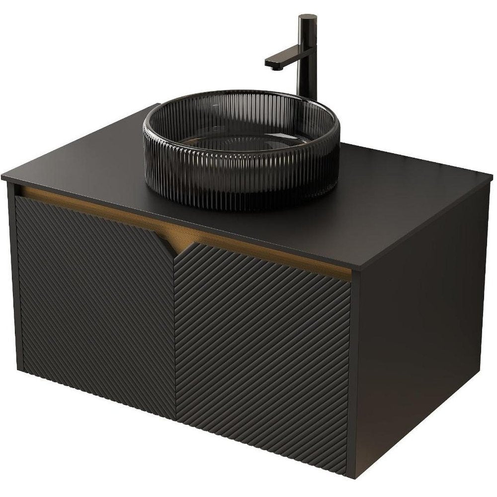 30" Black Wood Floating Double Door Bathroom Vanity With Sink