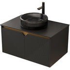 30" Black Wood Floating Double Door Bathroom Vanity With Sink