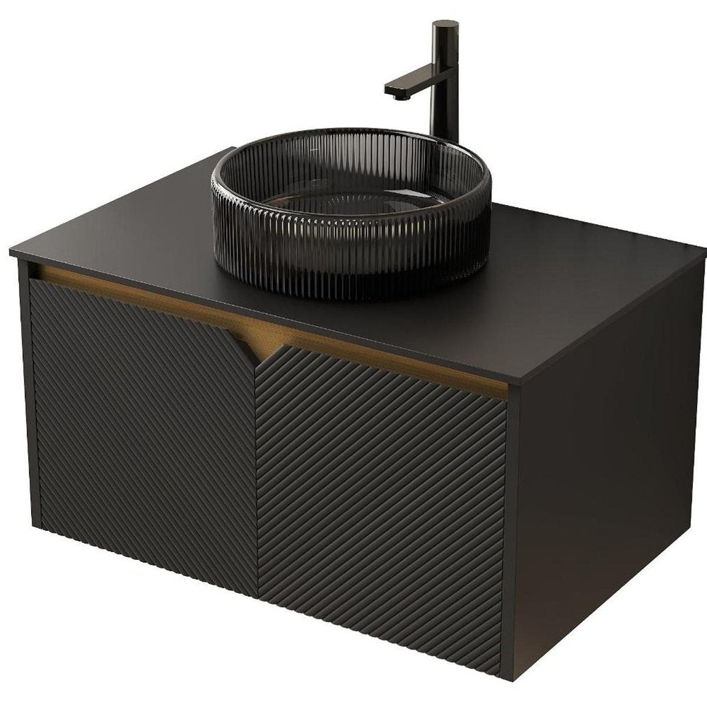 30" Black Wood Floating Double Door Bathroom Vanity With Sink