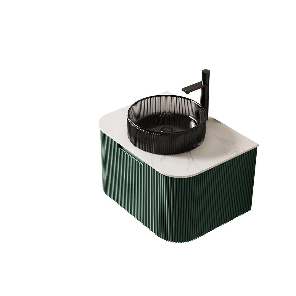 24" Green Wood Floating Bathroom Vanity With Black Sink