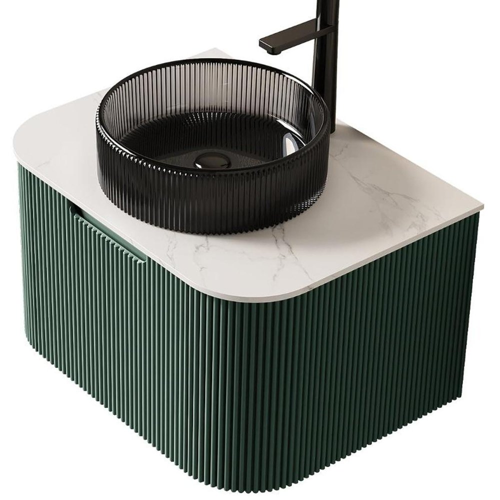 24" Green Wood Floating Bathroom Vanity With Black Sink