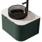 24" Green Wood Floating Bathroom Vanity With Black Sink