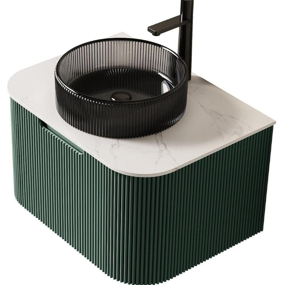 24" Green Wood Floating Bathroom Vanity With Black Sink