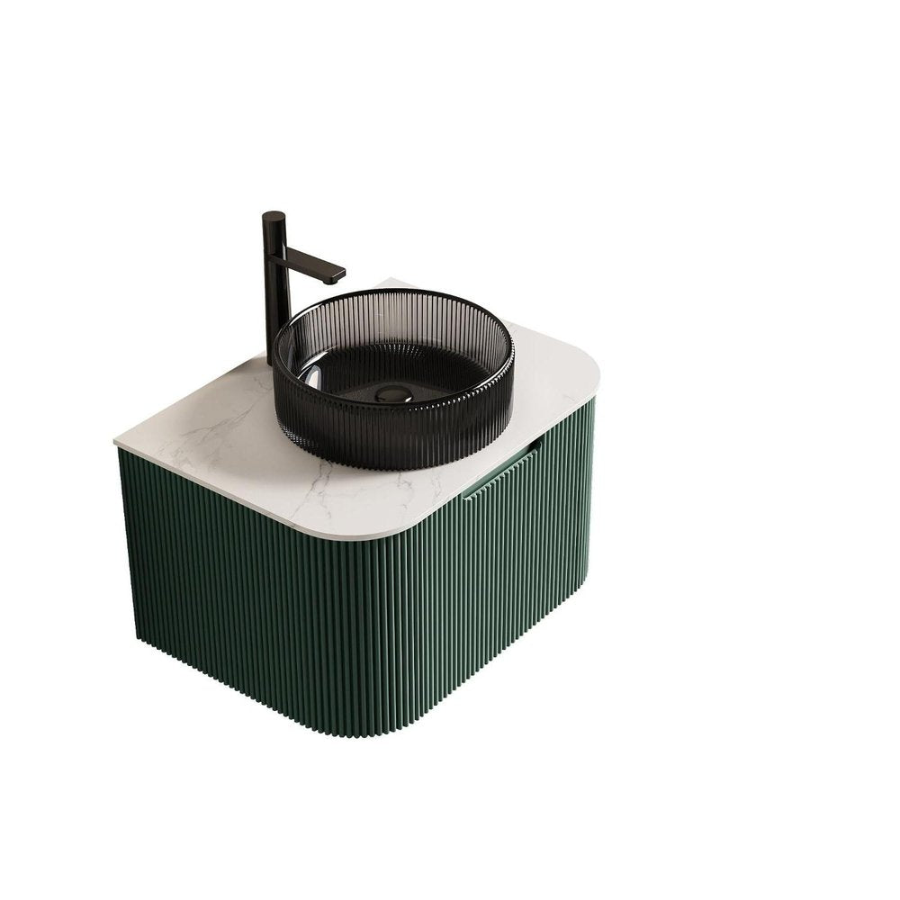 24" Green Wood Floating Bathroom Vanity With Black Sink