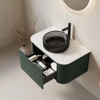 30" Green Wood Floating Bathroom Vanity With Black Sink