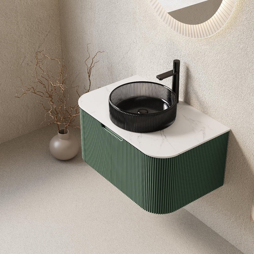 30" Green Wood Floating Bathroom Vanity With Black Sink
