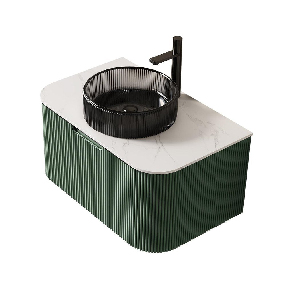 30" Green Wood Floating Bathroom Vanity With Black Sink