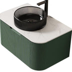 30" Green Wood Floating Bathroom Vanity With Black Sink
