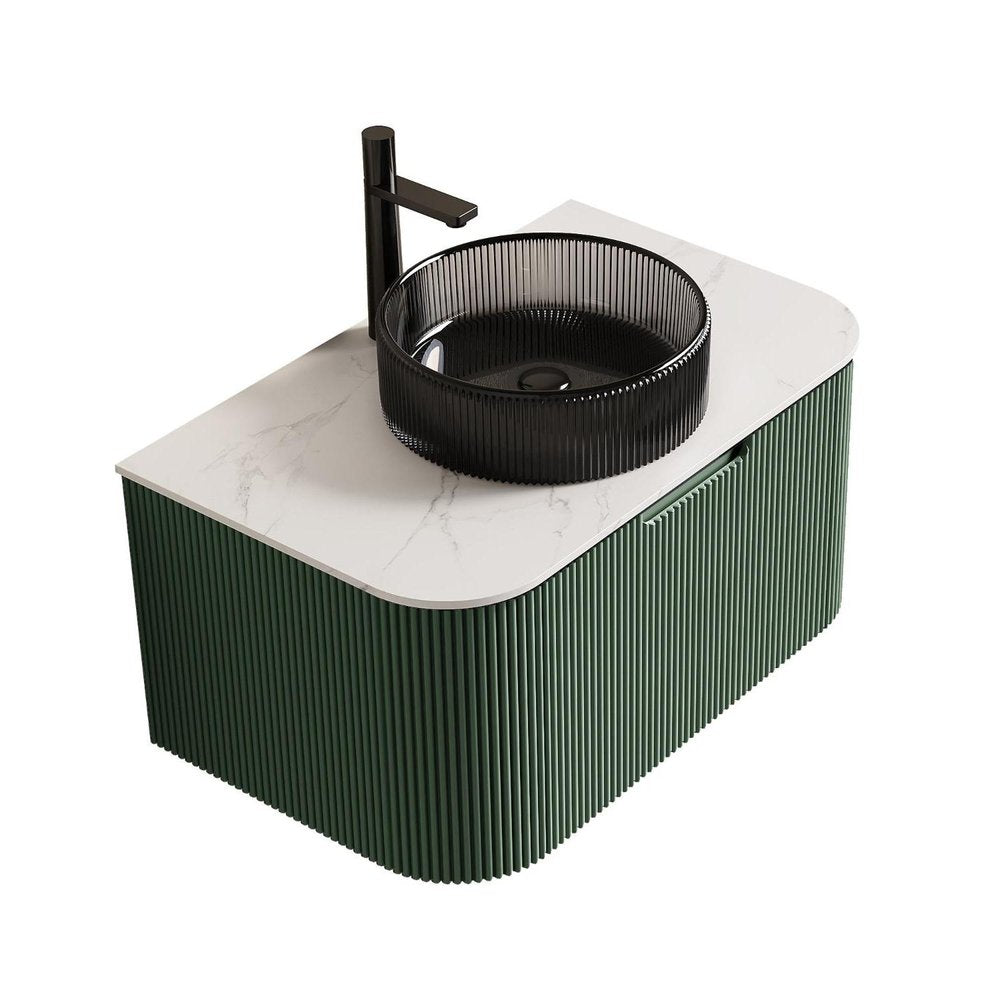 30" Green Wood Floating Bathroom Vanity With Black Sink