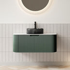 36" Green Wood Floating Bathroom Vanity With Black Sink