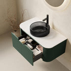 36" Green Wood Floating Bathroom Vanity With Black Sink