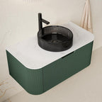 36" Green Wood Floating Bathroom Vanity With Black Sink