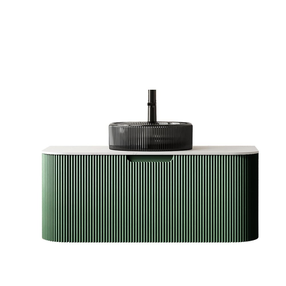 36" Green Wood Floating Bathroom Vanity With Black Sink