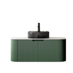 36" Green Wood Floating Bathroom Vanity With Black Sink