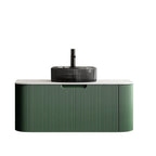 36" Green Wood Floating Bathroom Vanity With Black Sink