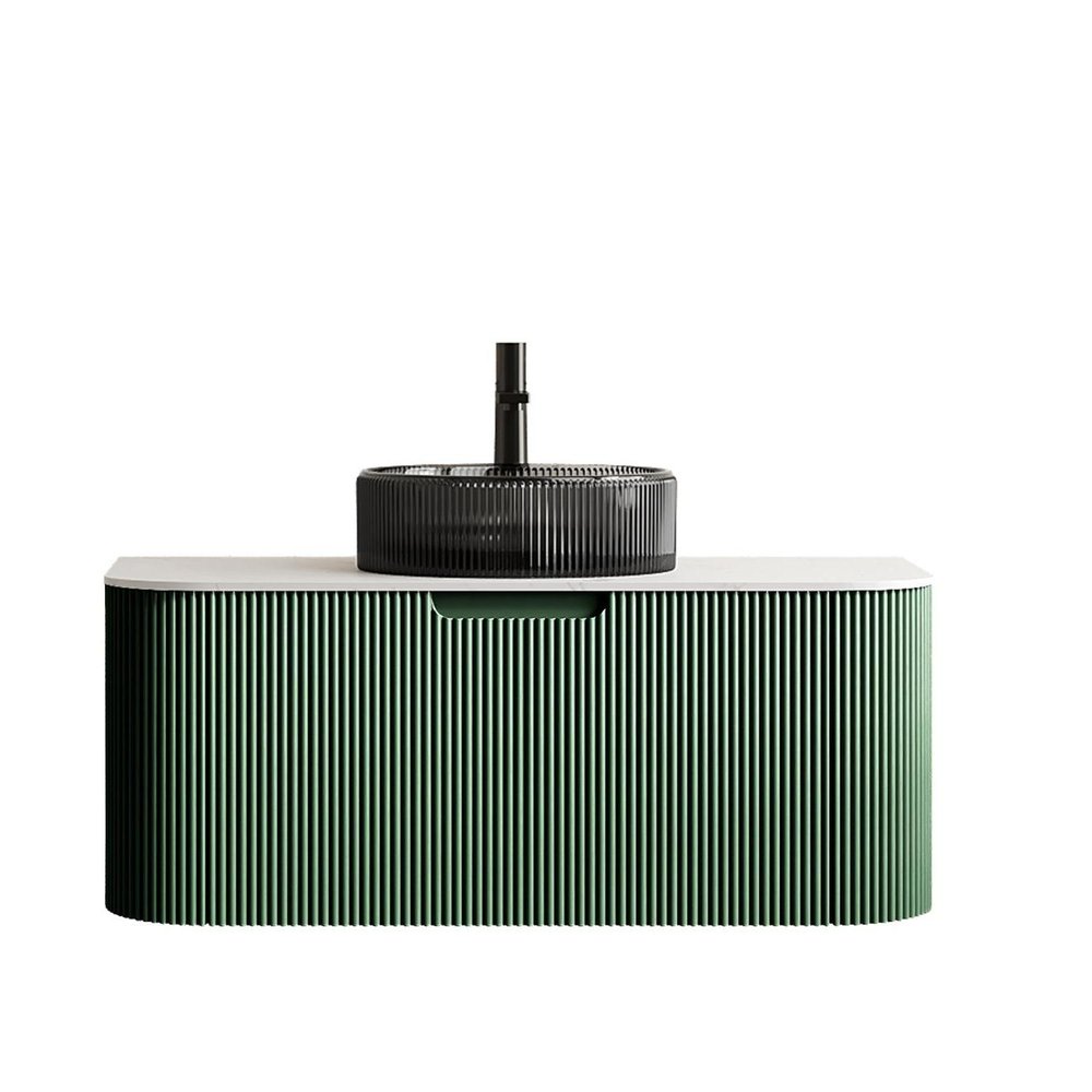 36" Green Wood Floating Bathroom Vanity With Black Sink