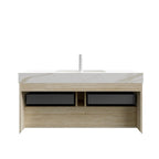 48" Brown Wood Floating Bathroom Vanity With White Sink And Two Drawers
