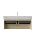 48" Brown Wood Floating Bathroom Vanity With White Sink And Two Drawers
