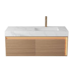 48" Brown Wood Floating Bathroom Vanity With White Sink And Two Drawers