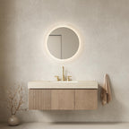 48" Brown Wood Floating Double Door Bathroom Vanity With White Sink