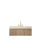 48" Brown Wood Floating Double Door Bathroom Vanity With White Sink