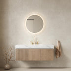48" Brown Wood Floating Double Door Bathroom Vanity With White Sink