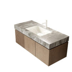 48" Brown Wood Floating Double Door Bathroom Vanity With White Sink