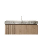 48" Brown Wood Floating Double Door Bathroom Vanity With White Sink
