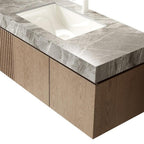 48" Brown Wood Floating Double Door Bathroom Vanity With White Sink
