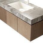 48" Brown Wood Floating Double Door Bathroom Vanity With White Sink