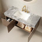 48" Brown Wood Floating Double Door Bathroom Vanity With White Sink