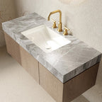 48" Brown Wood Floating Double Door Bathroom Vanity With White Sink