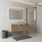 48" Brown Wood Floating Double Door Bathroom Vanity With White Sink
