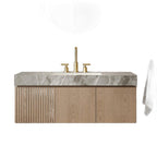 48" Brown Wood Floating Double Door Bathroom Vanity With White Sink
