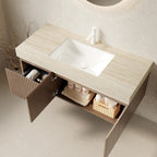 48" Brown Wood Floating Double Door Bathroom Vanity With White Sink