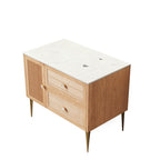 36" Brown Wood Floating Single Door Bathroom Vanity And Two Drawers
