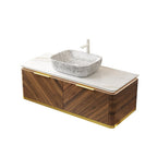48" Brown Wood Floating Bathroom Vanity And Two Drawers