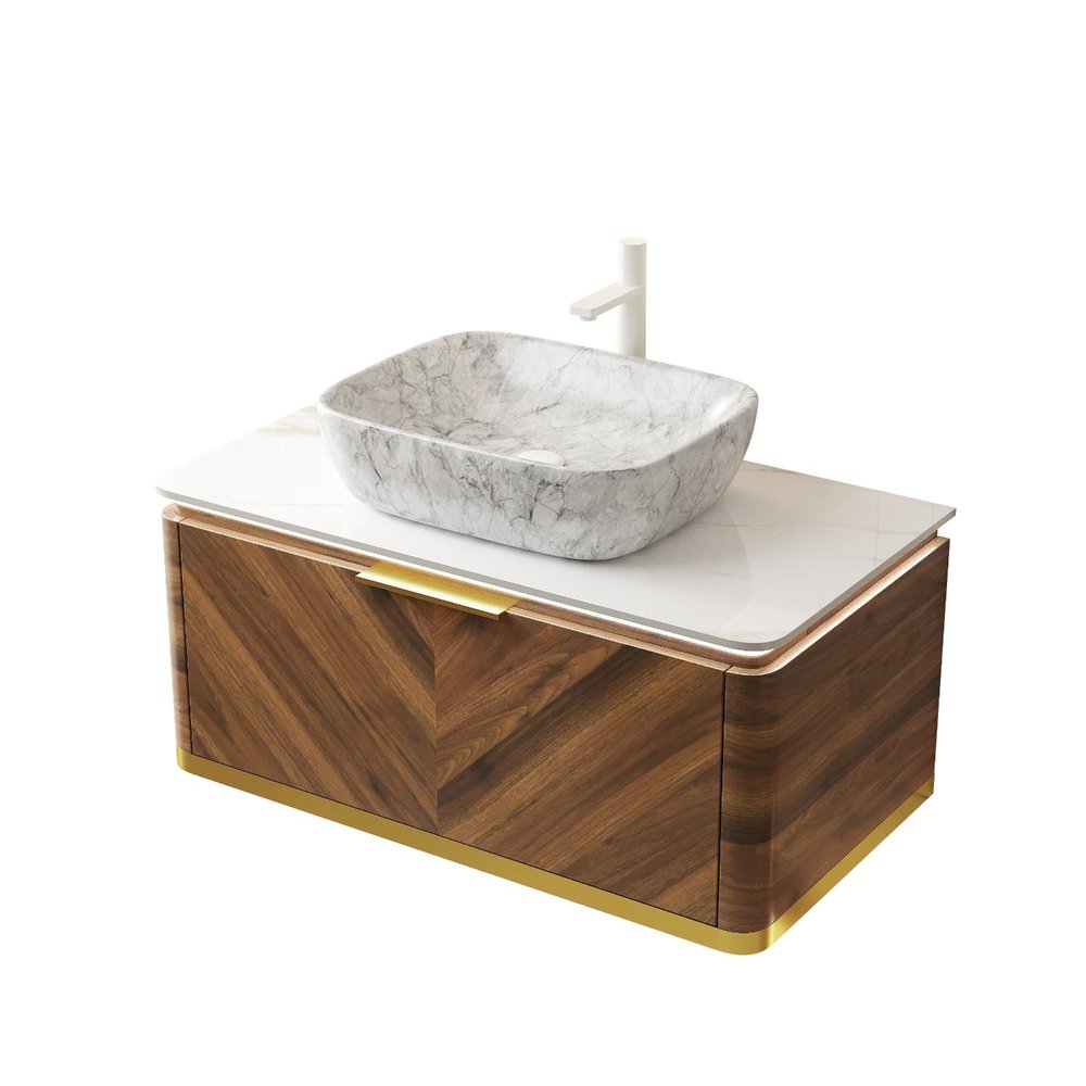 36" Brown Wood Floating Bathroom Vanity
