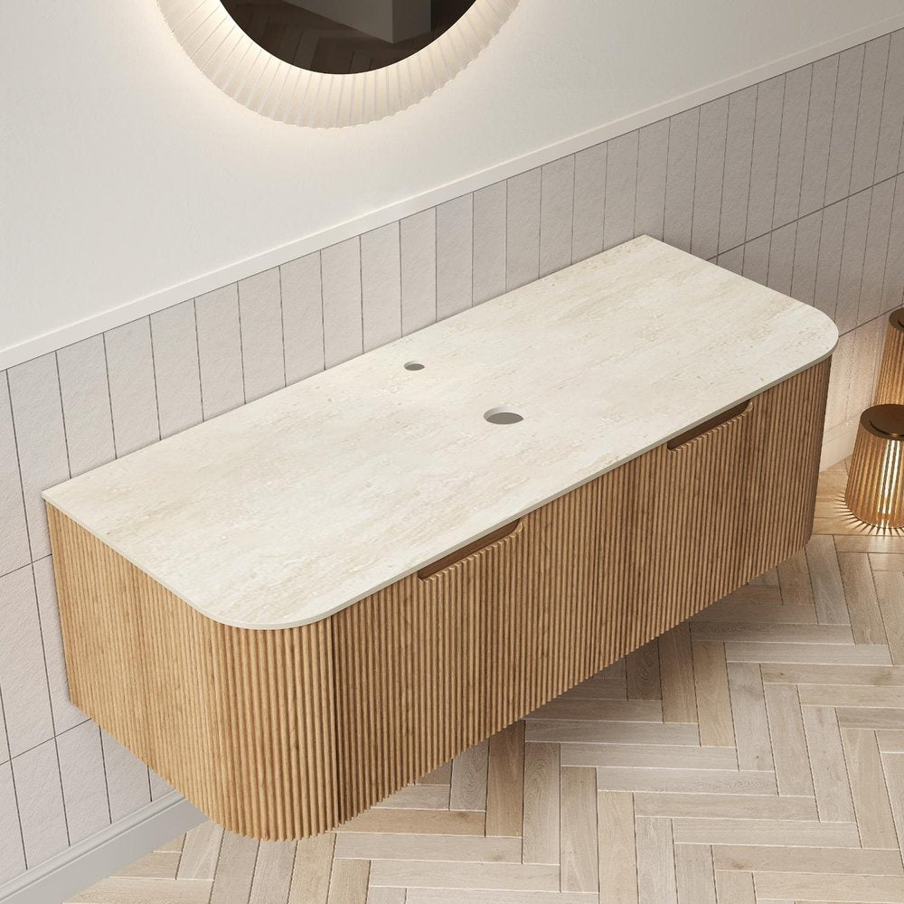 48" Brown Wood Floating Bathroom Vanity And Two Drawers