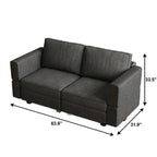 64" Dark Gray And Black Chenille Modular Loveseat With Storage