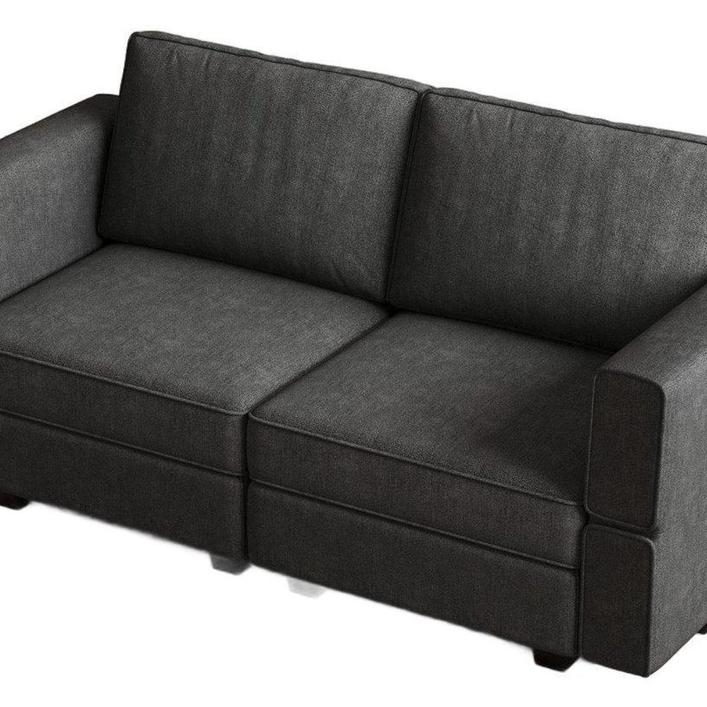 64" Dark Gray And Black Chenille Modular Loveseat With Storage