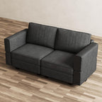 64" Dark Gray And Black Chenille Modular Loveseat With Storage