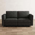 64" Dark Gray And Black Chenille Modular Loveseat With Storage
